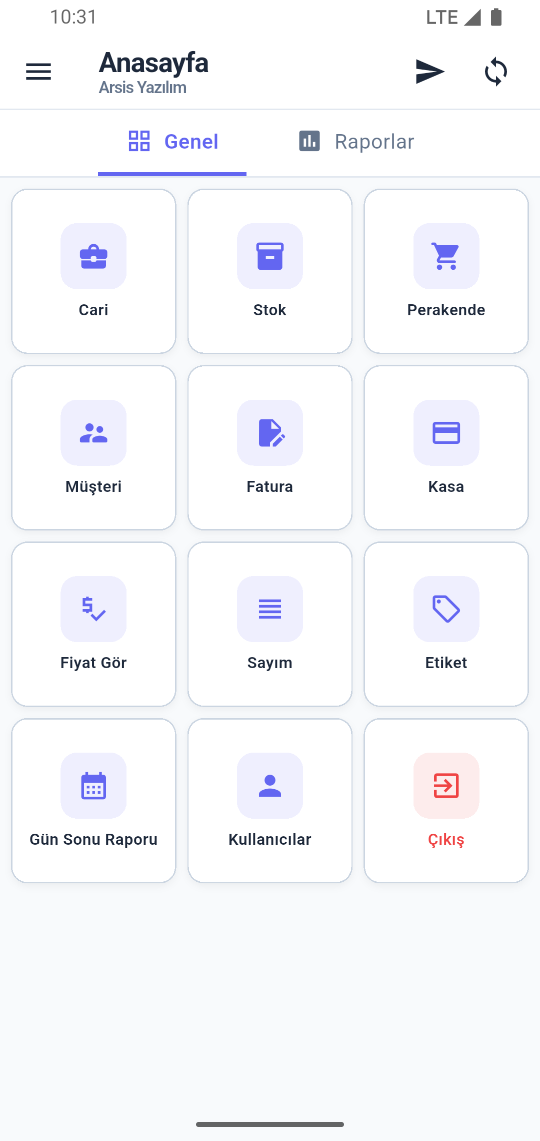 Arsis Yazılım uygulaması anasayfa ekranı